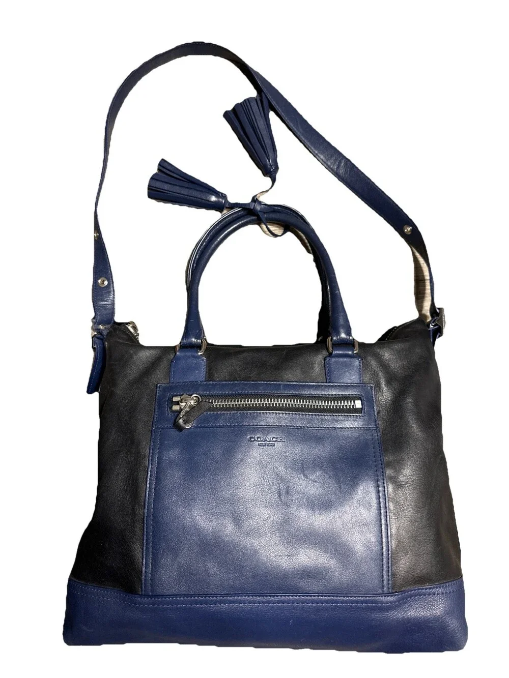 Rare Color Block Coach Legacy Rory Bag Purse Tassel Black And Blue H1220-19902